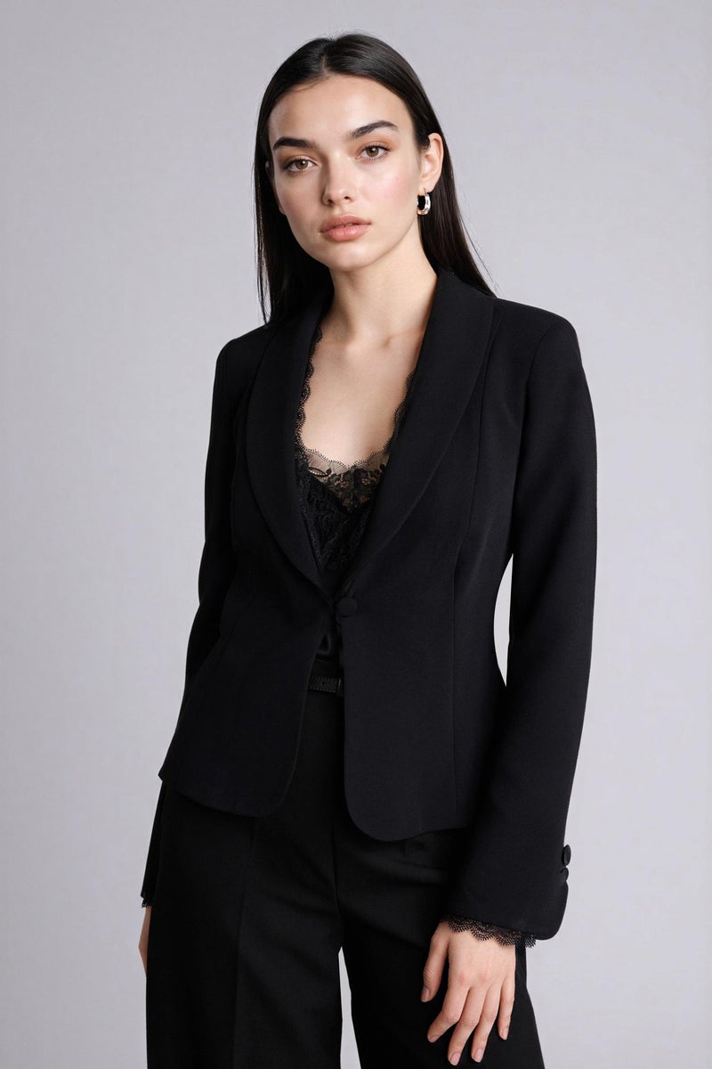 DeFacto Black Woman Slim Fit Jacket Collar Crepe Blazer Casual - Image 5